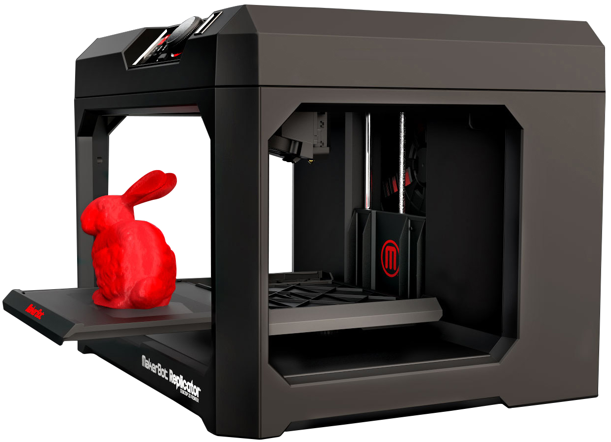 Photo Source: www.robotshop.com – MakerBot Replicator Desktop 3D Printer 5th Generation showing unenclosed print area