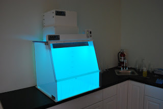 A Sentry Air portable clean room undergoing UV decontamination.